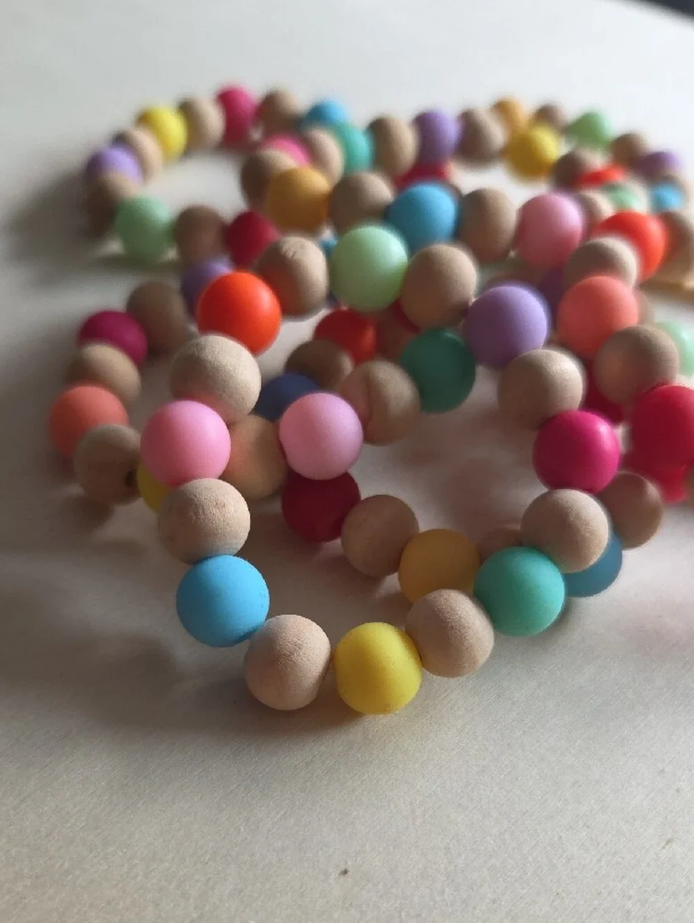 Kids Multicolor Beaded Wood and Silicone Stretch Bracelets (8 Total)